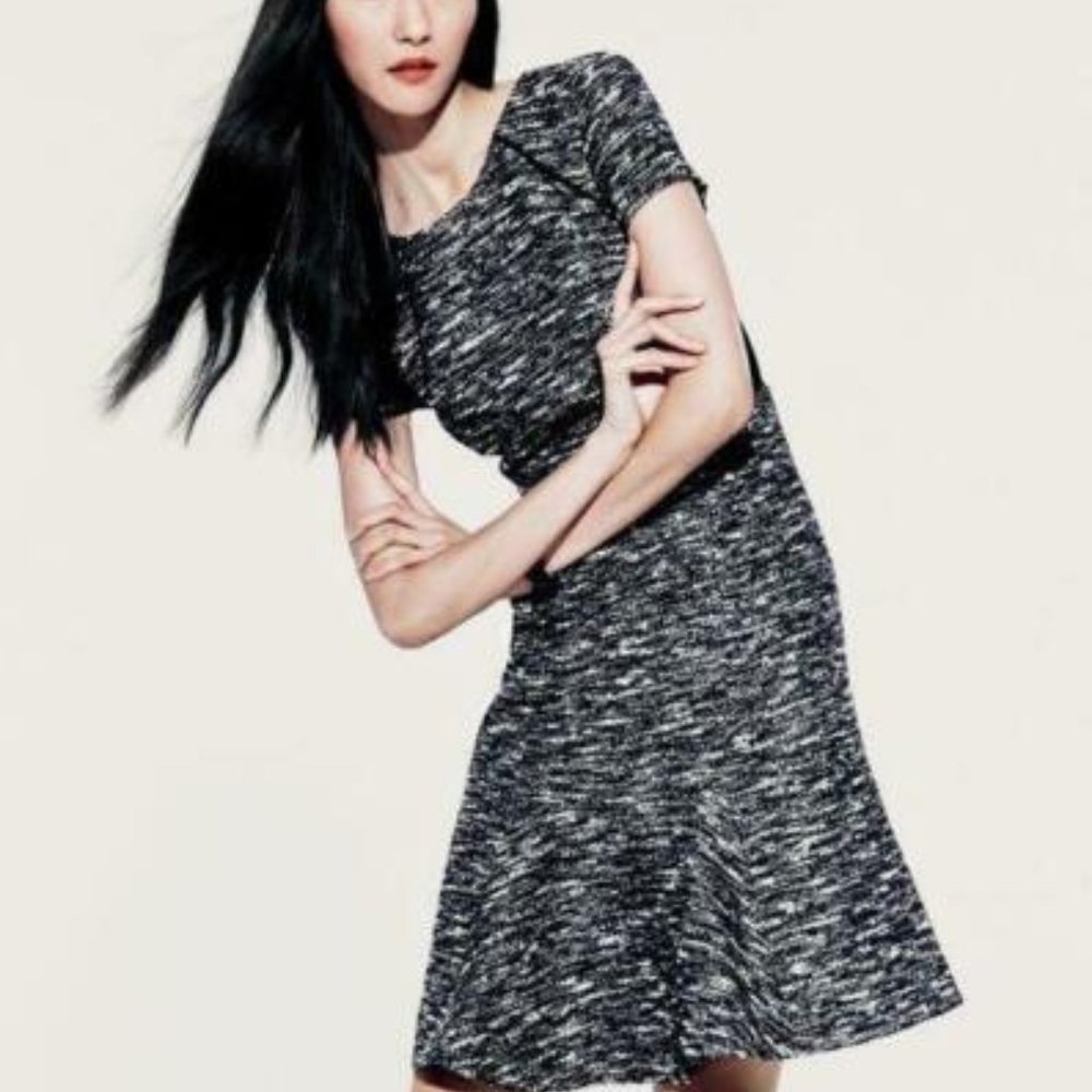 J CREW MIXED TWEED Dress Black white Pieced 2 EUC